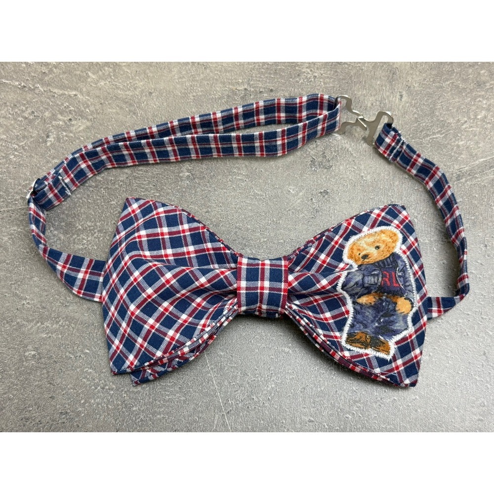 NEW Mens Jeans Bear Bow tie Custom Navy Blue Red Plaid Pre Tied Adjustable Gift